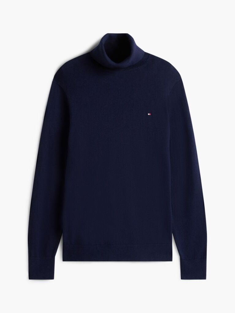 Blue Cotton Cashmere Roll Neck Jumper  Men