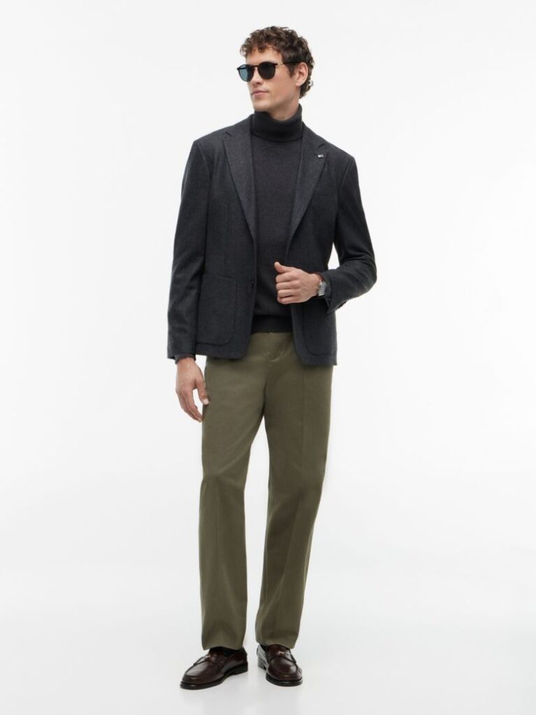 Grey Cotton Cashmere Roll Neck Jumper  Men