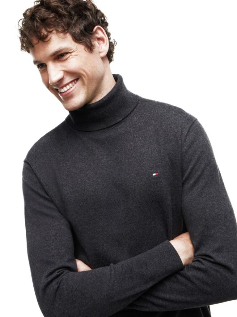 Grey Cotton Cashmere Roll Neck Jumper  Men