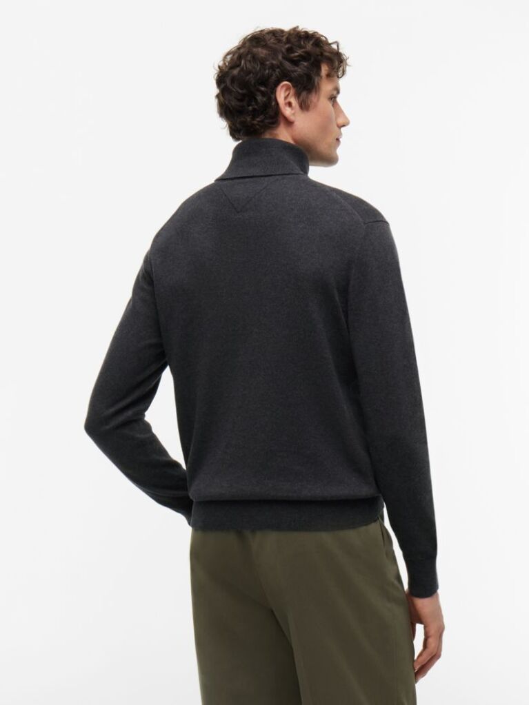 Grey Cotton Cashmere Roll Neck Jumper  Men