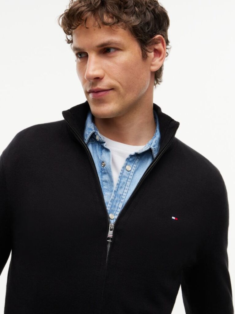 Black Cotton Cashmere Zip-Thru Cardigan  Men