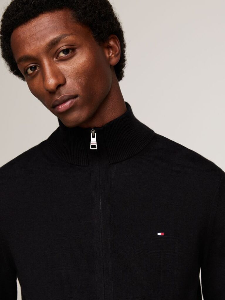 Black Cotton Cashmere Zip-Thru Cardigan  Men