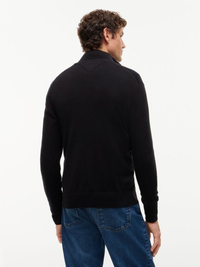 Black Cotton Cashmere Zip-Thru Cardigan  Men