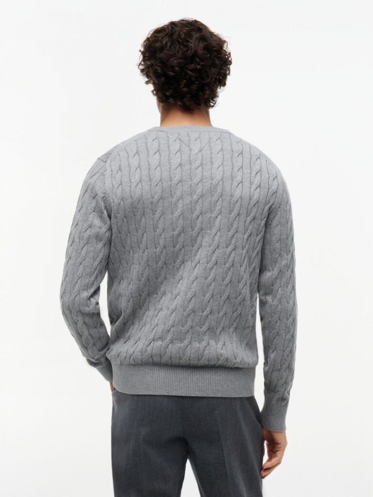 Grey Cable Knit Crew Neck Jumper  Men