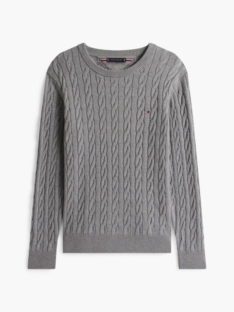 Grey Cable Knit Crew Neck Jumper  Men