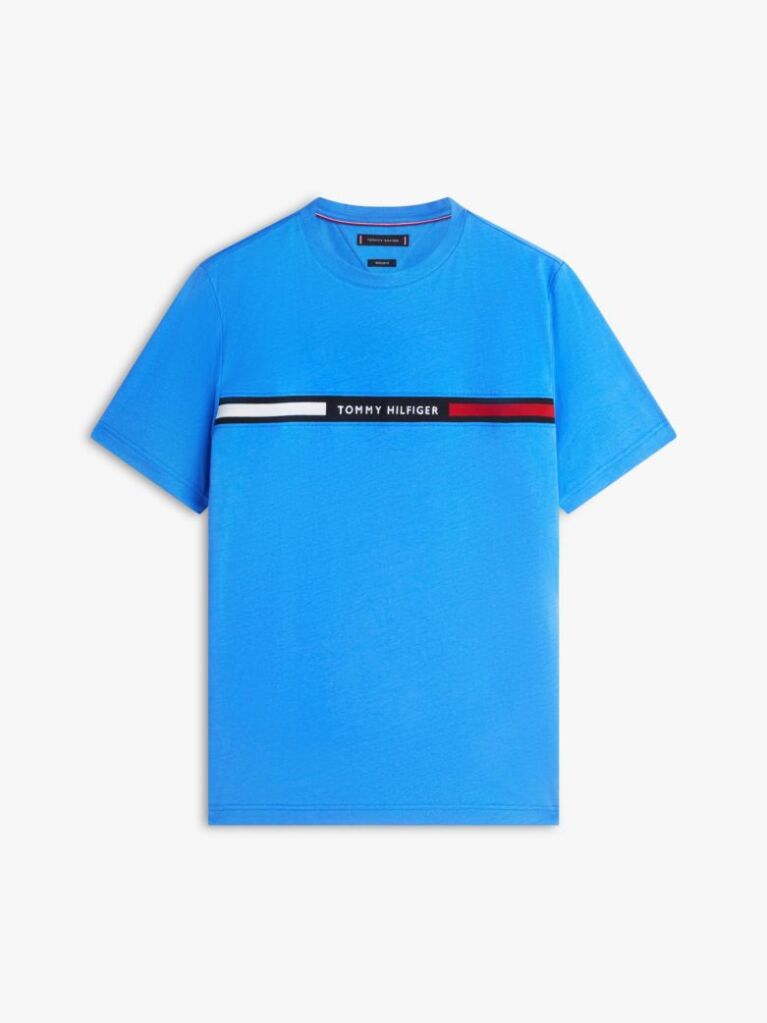 Blue Crew Neck Logo Panel T-Shirt  Men