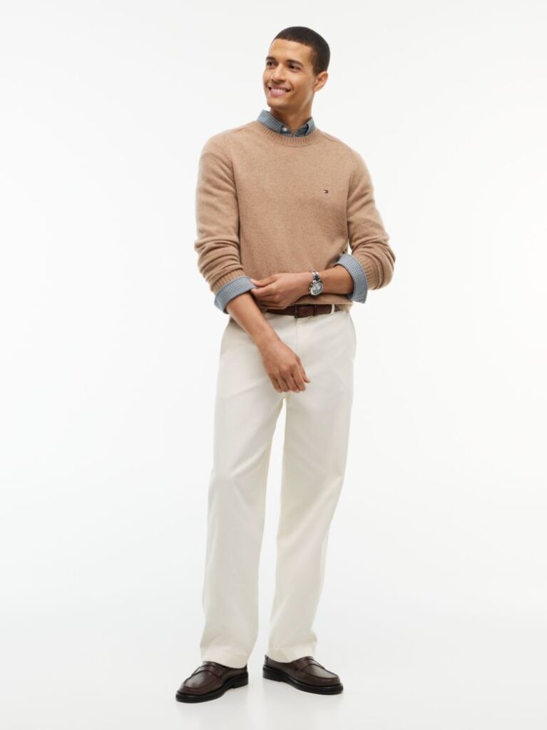 Brown Pure Lambswool Crew Neck Jumper  Men