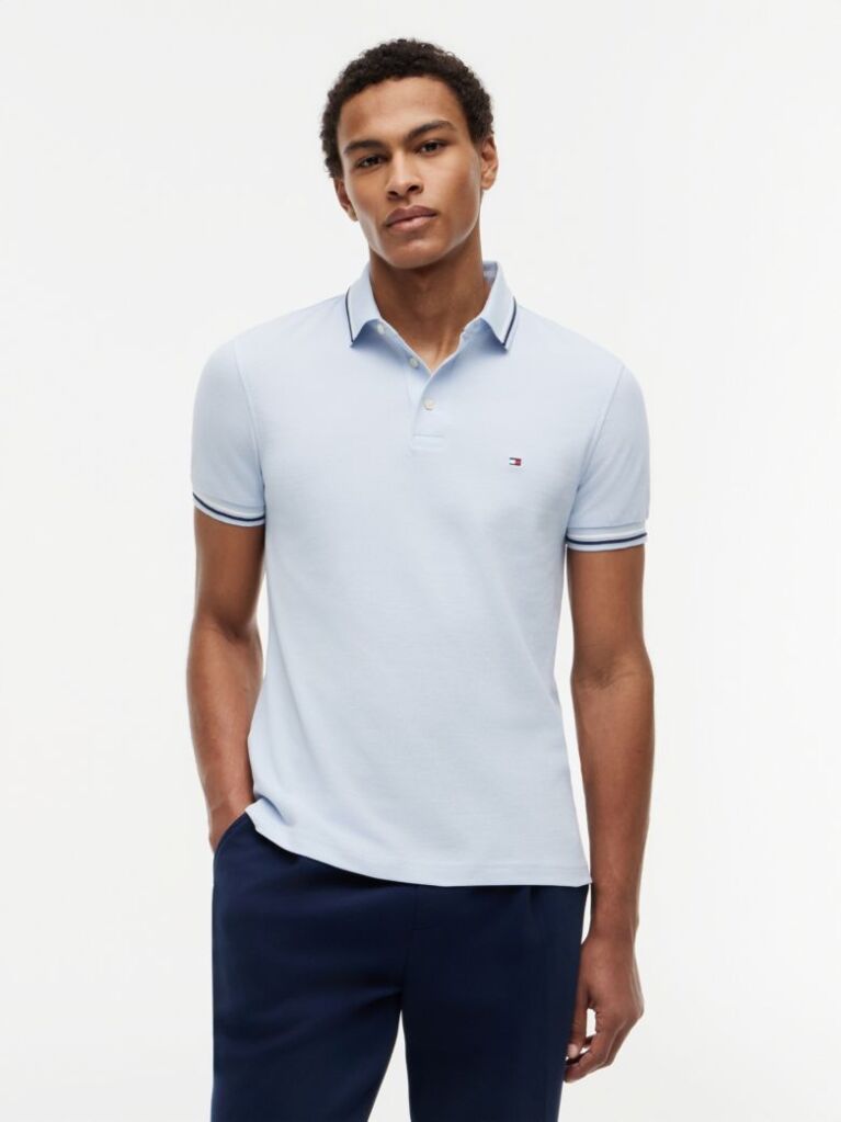 Blue Slim Fit Tipped Pique Polo Shirt  Men