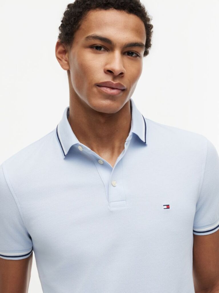 Blue Slim Fit Tipped Pique Polo Shirt  Men