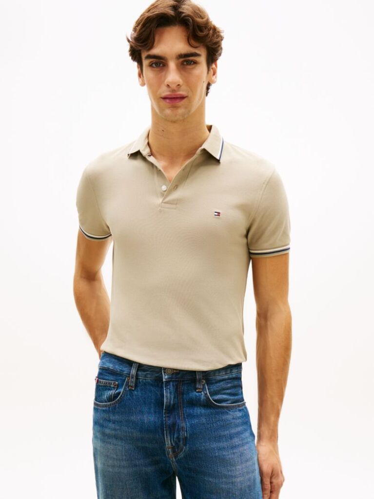 Brown Slim Fit Tipped Pique Polo Shirt  Men