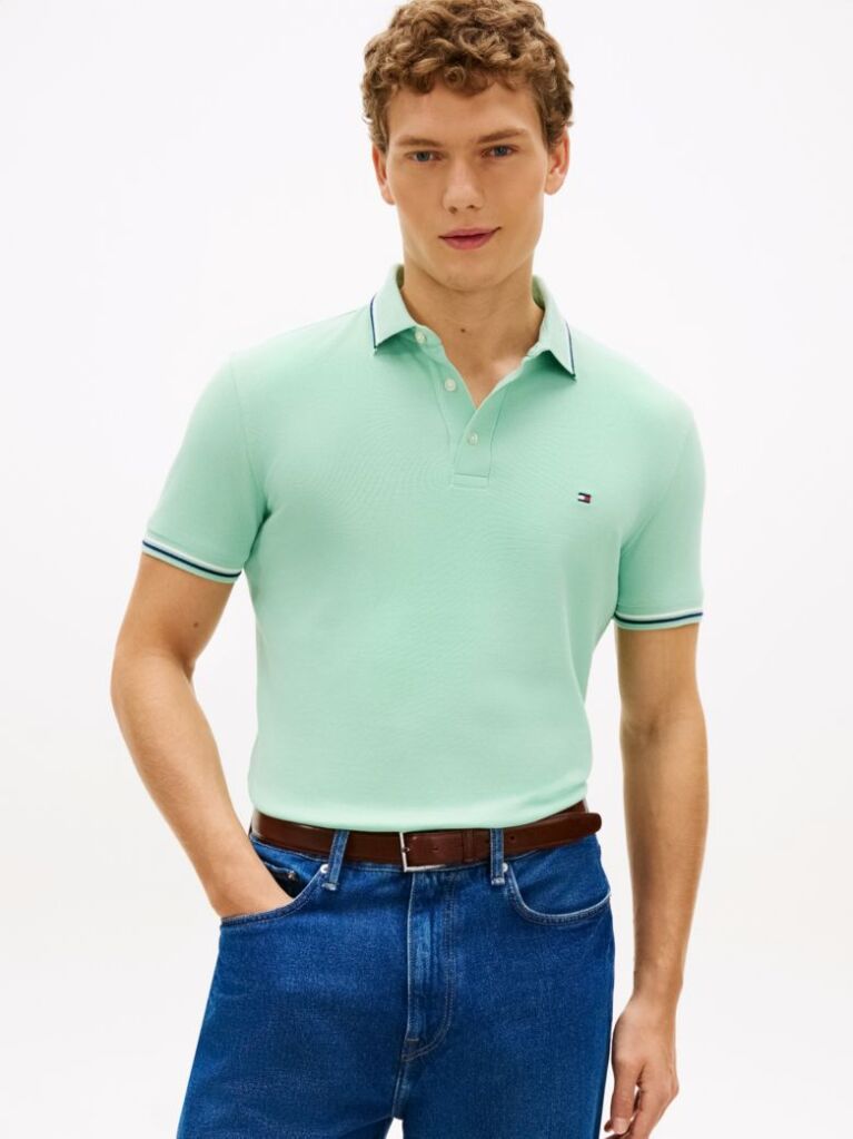 Green Slim Fit Tipped Pique Polo Shirt  Men