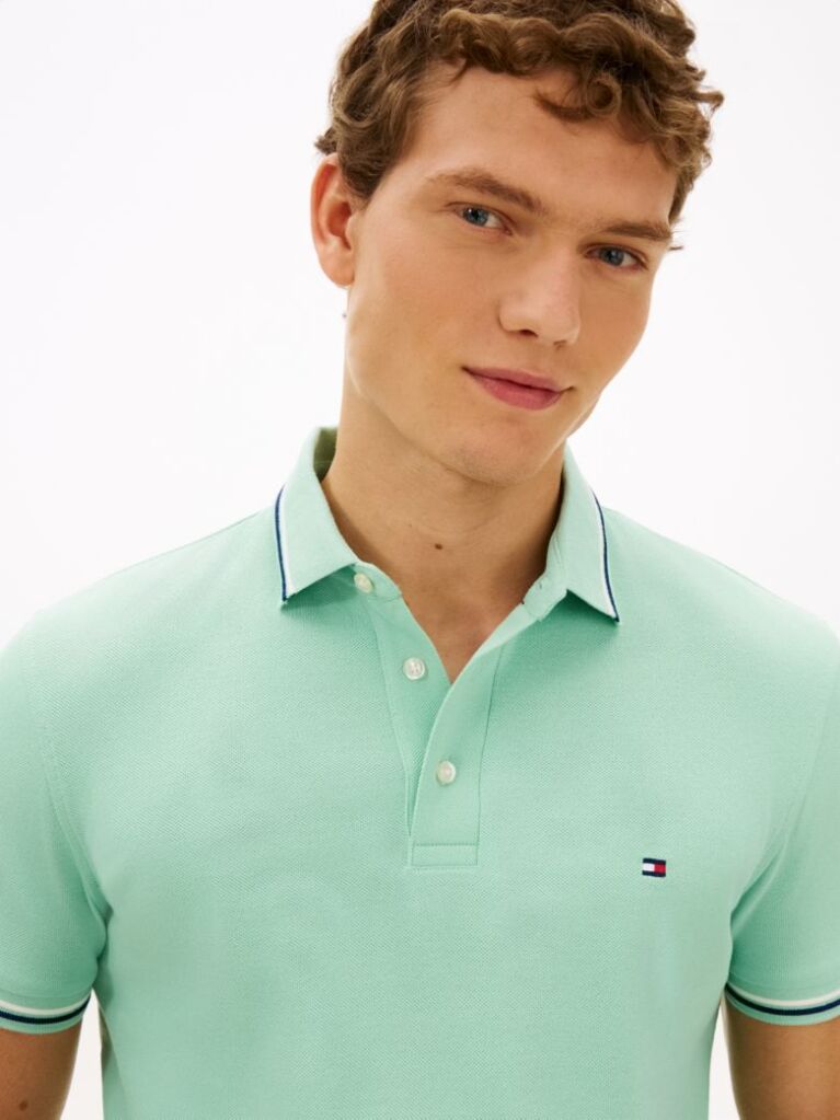 Green Slim Fit Tipped Pique Polo Shirt  Men