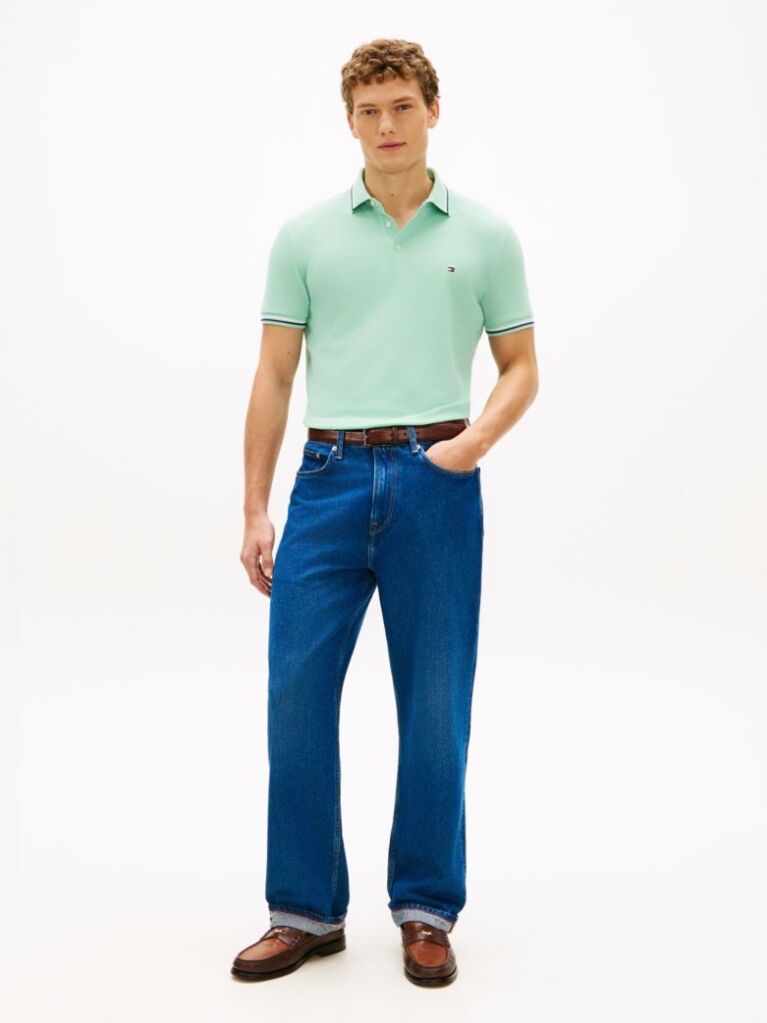 Green Slim Fit Tipped Pique Polo Shirt  Men