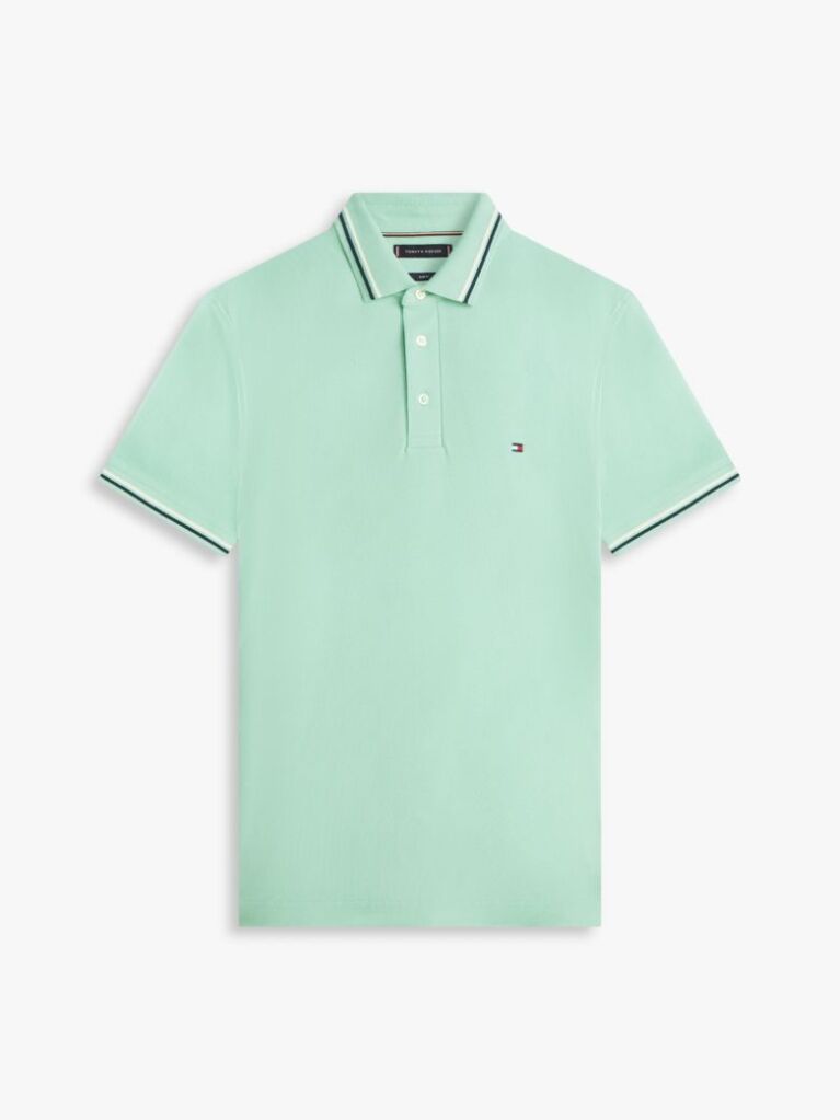 Green Slim Fit Tipped Pique Polo Shirt  Men
