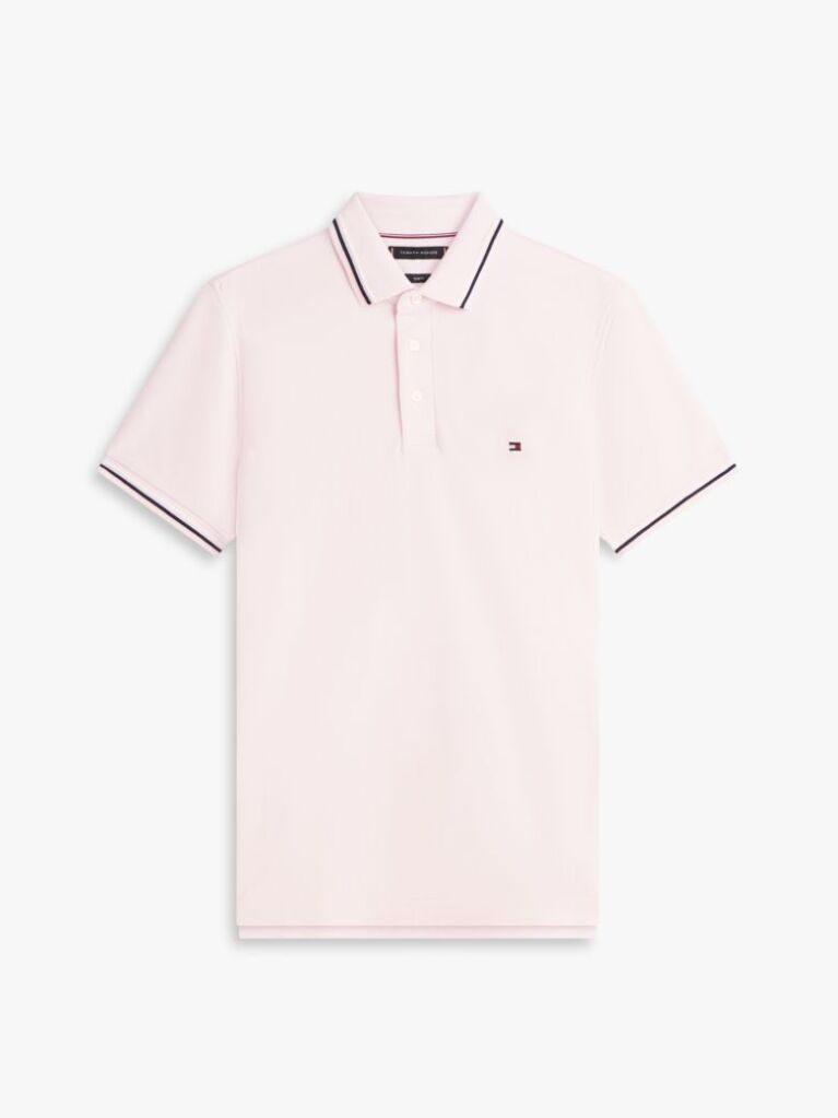 Pink Slim Fit Tipped Pique Polo Shirt  Men