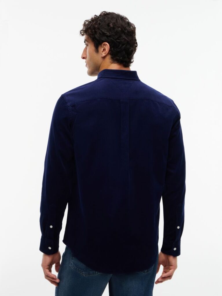 Blue Regular Fit Flag Embroidery Corduroy Shirt  Men