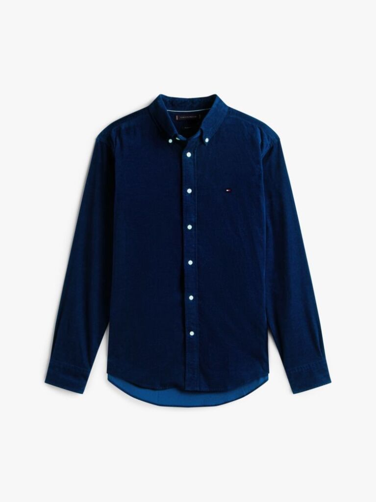 Blue Regular Fit Flag Embroidery Corduroy Shirt  Men