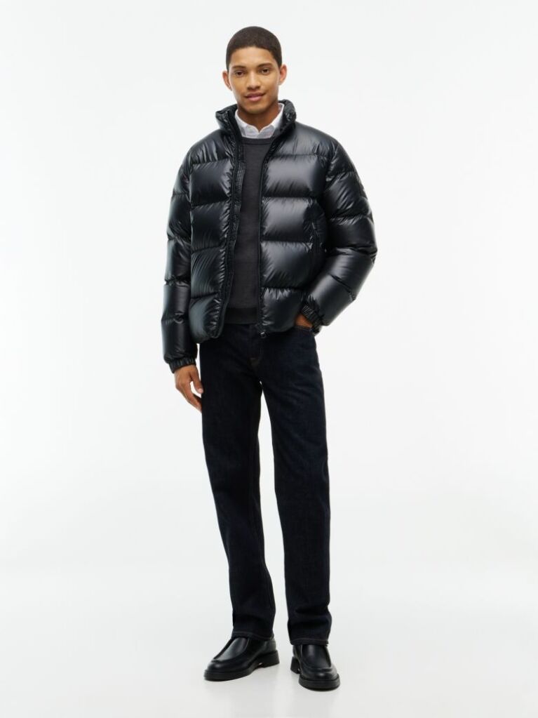 Black Shiny Water Repellent Down Puffer Jacket  Men