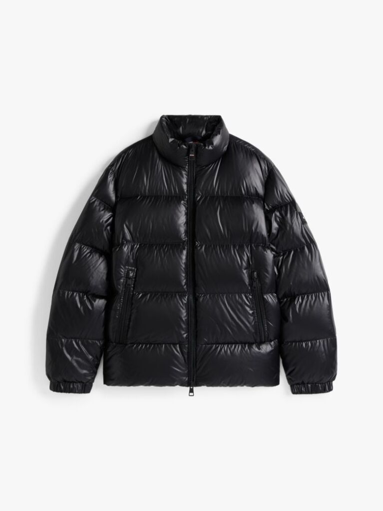 Black Shiny Water Repellent Down Puffer Jacket  Men