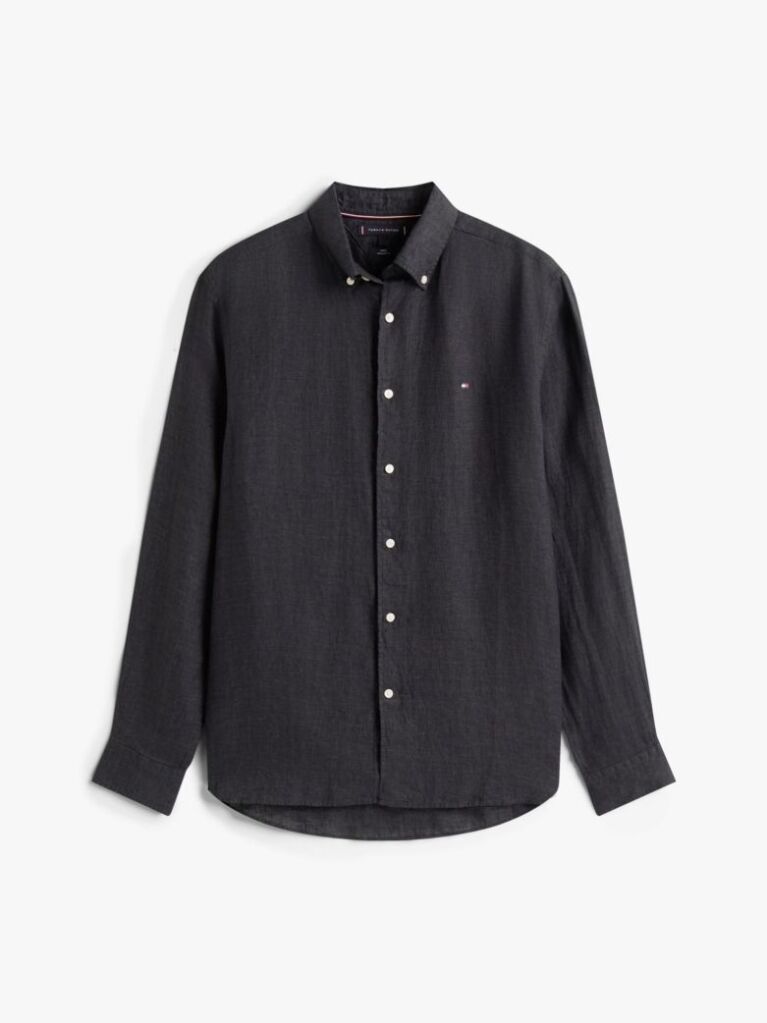 Black Regular Fit Washed Pure Linen Shirt  Men