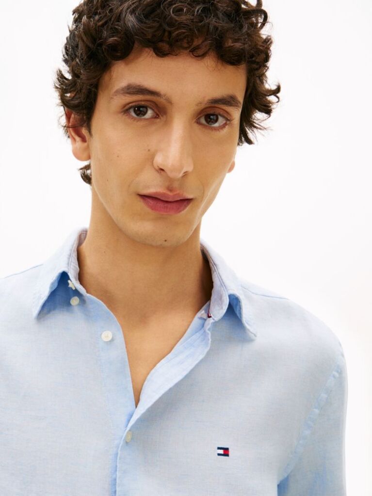 Blue Regular Fit Washed Pure Linen Shirt  Men