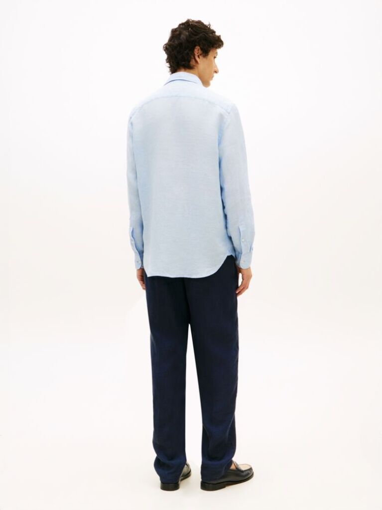 Blue Regular Fit Washed Pure Linen Shirt  Men