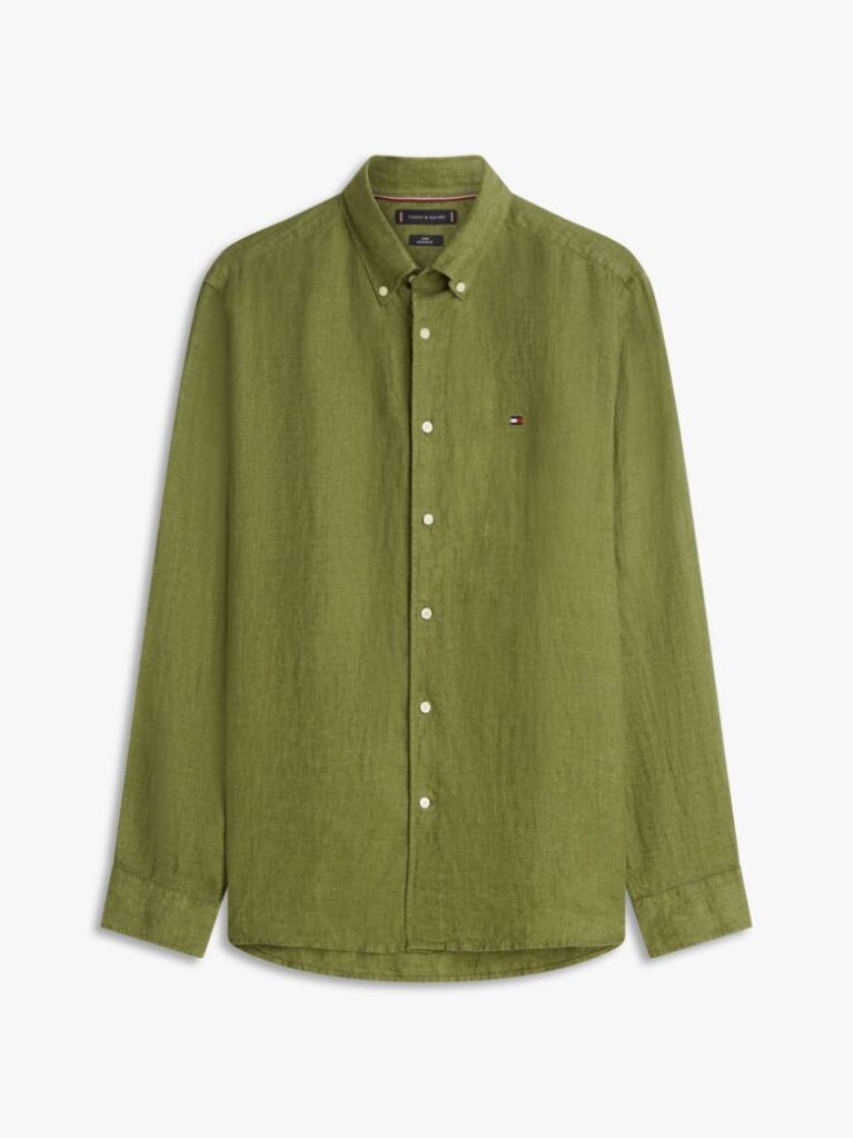 Green Regular Fit Washed Pure Linen Shirt  Men