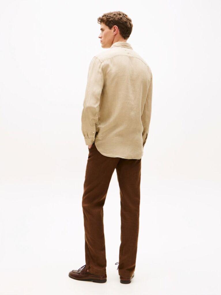 Beige Regular Fit Washed Pure Linen Shirt  Men