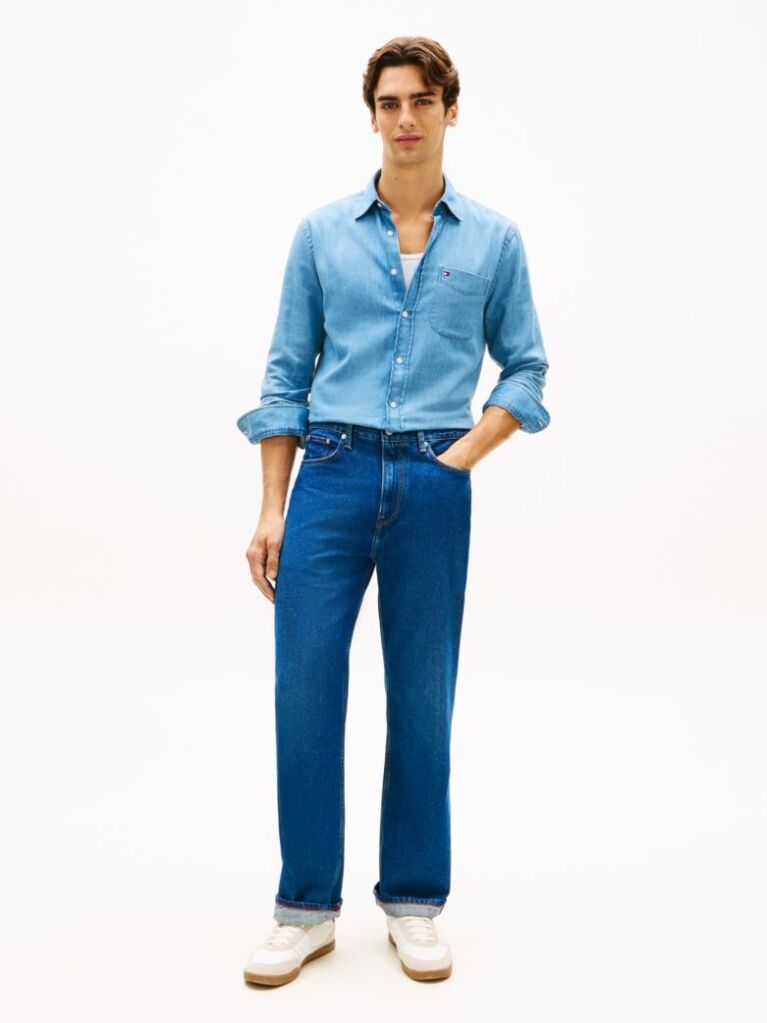Blue Flag Embroidery Relaxed Straight Leg Jeans  Men