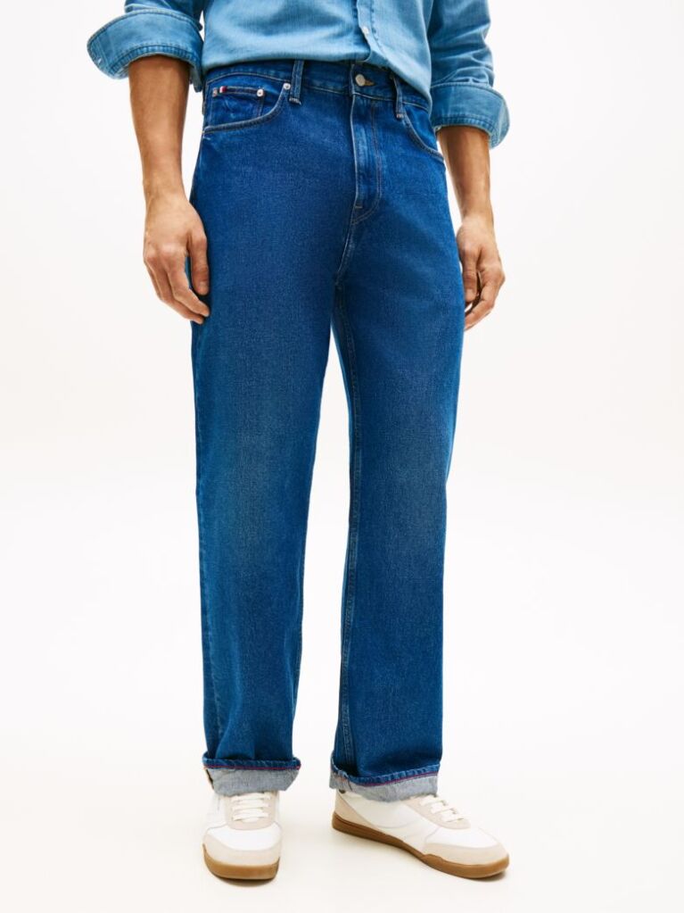 Blue Flag Embroidery Relaxed Straight Leg Jeans  Men