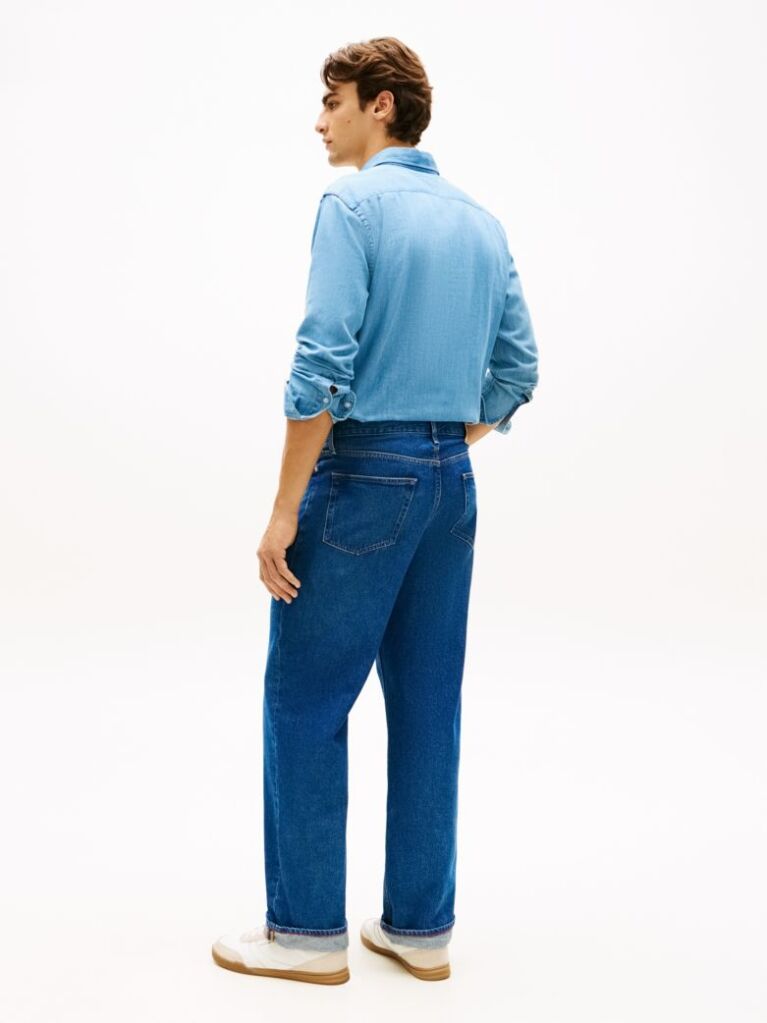 Blue Flag Embroidery Relaxed Straight Leg Jeans  Men