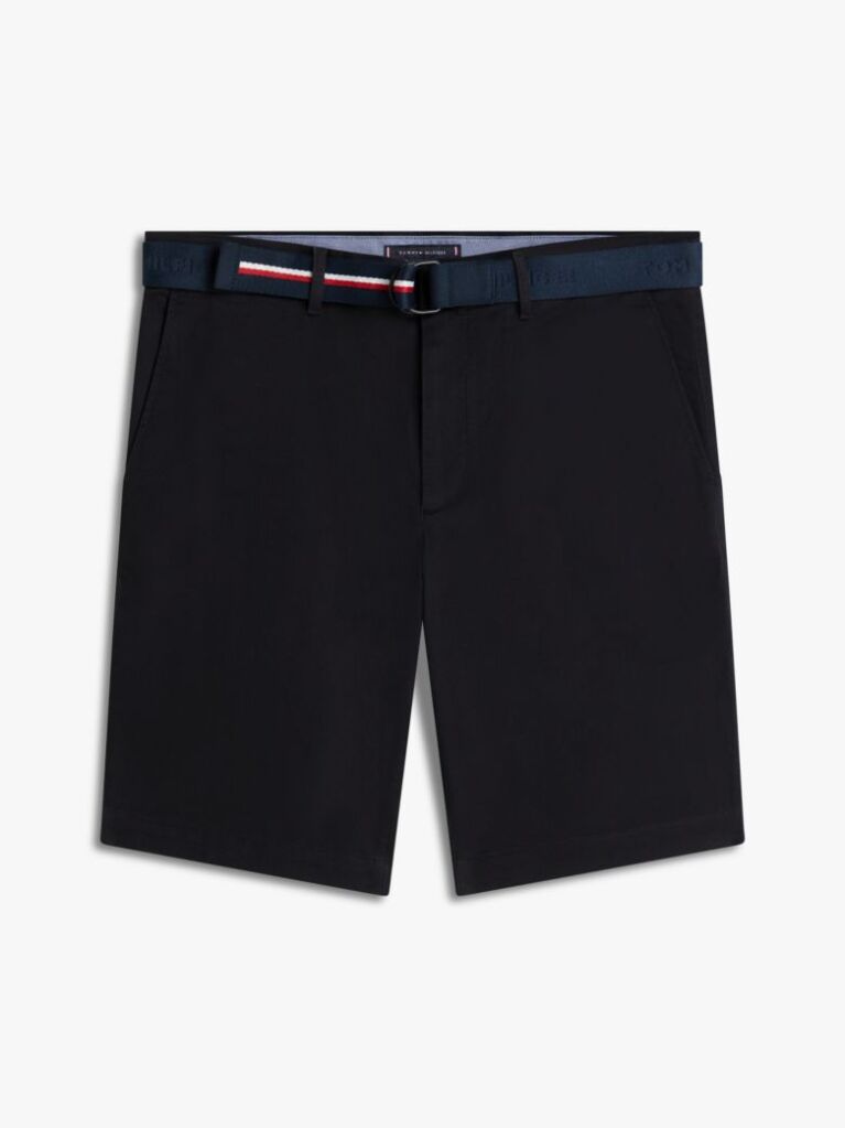 Black Denton Belted Twill Slim 9.5" Inseam Shorts  Men