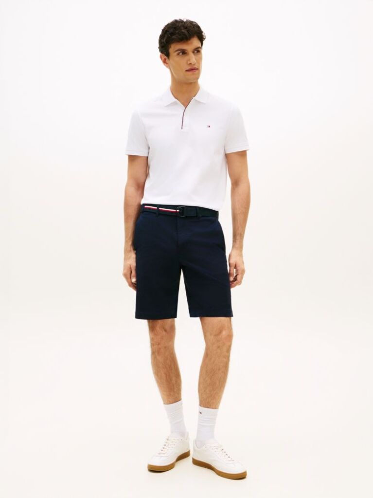 Blue Denton Belted Twill Slim 9.5" Inseam Shorts  Men