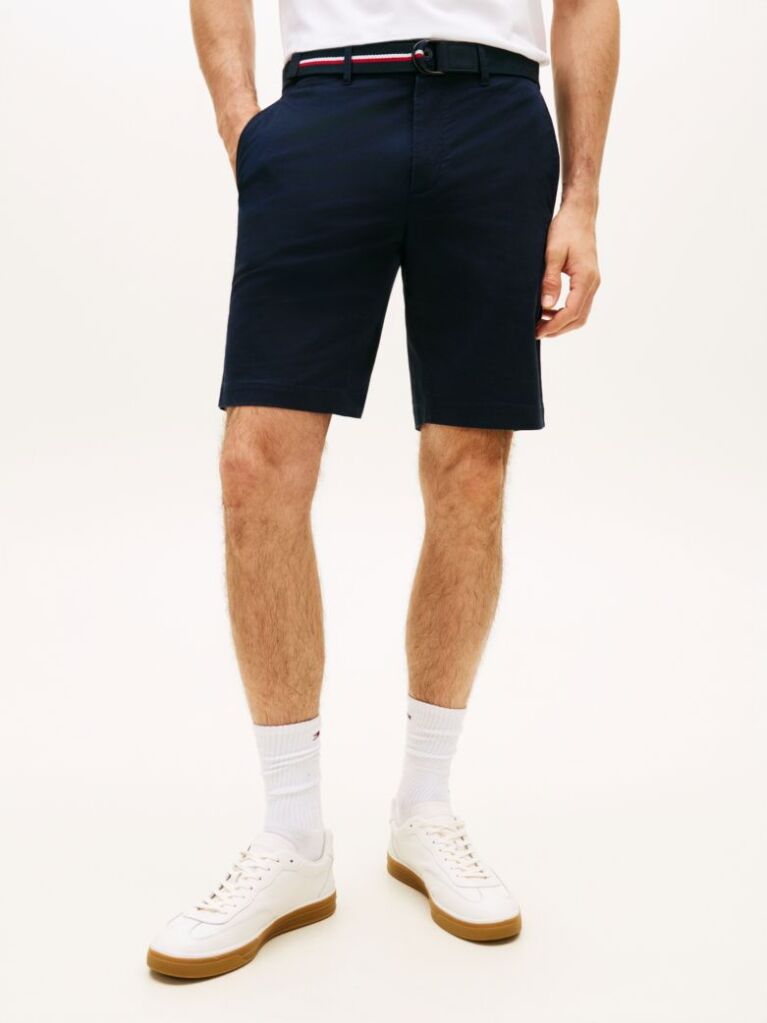Blue Denton Belted Twill Slim 9.5" Inseam Shorts  Men