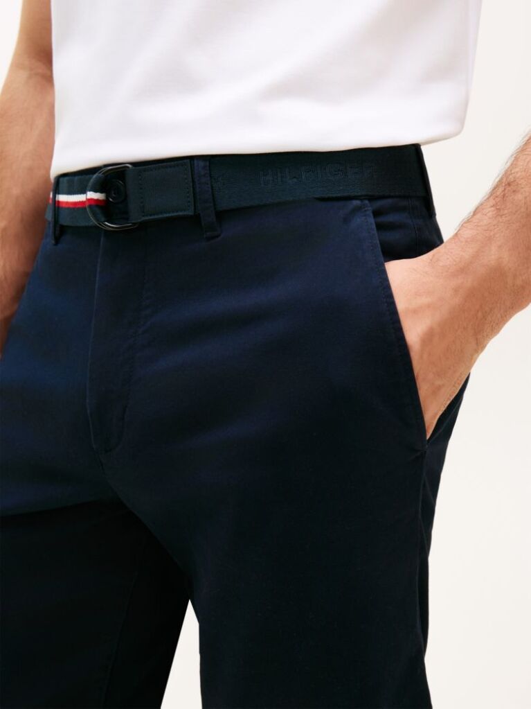 Blue Denton Belted Twill Slim 9.5" Inseam Shorts  Men