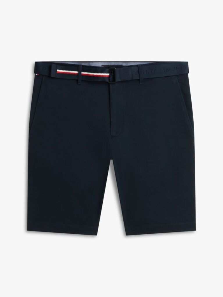 Blue Denton Belted Twill Slim 9.5" Inseam Shorts  Men
