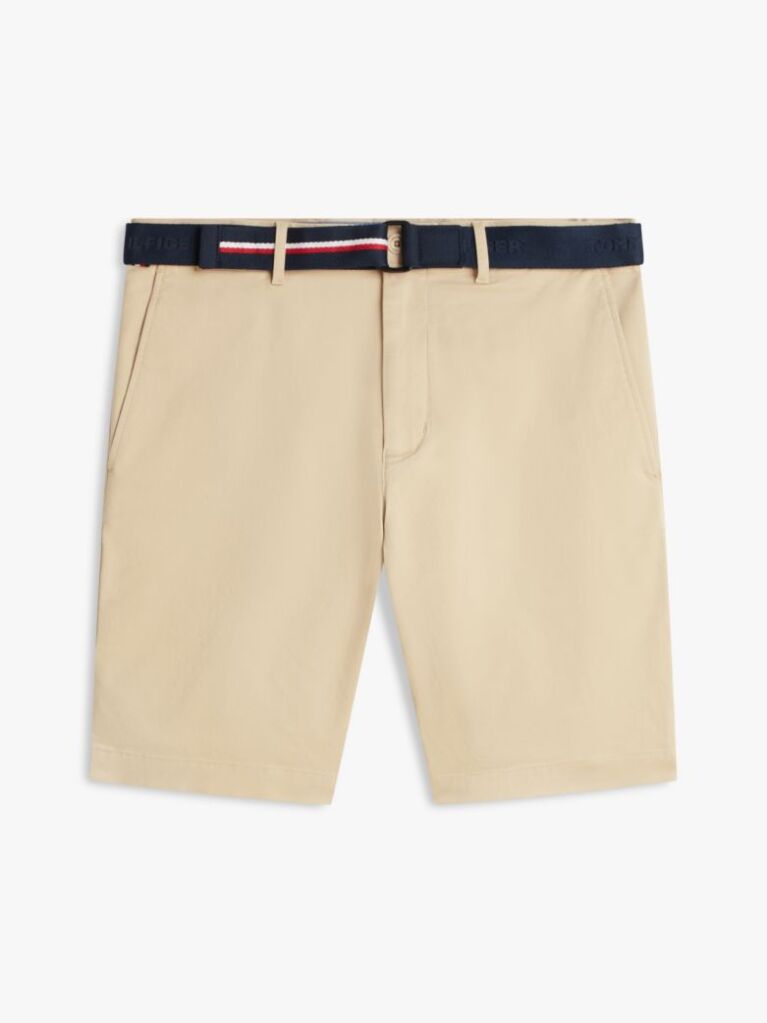 Beige Denton Belted Twill Slim 9.5" Inseam Shorts  Men
