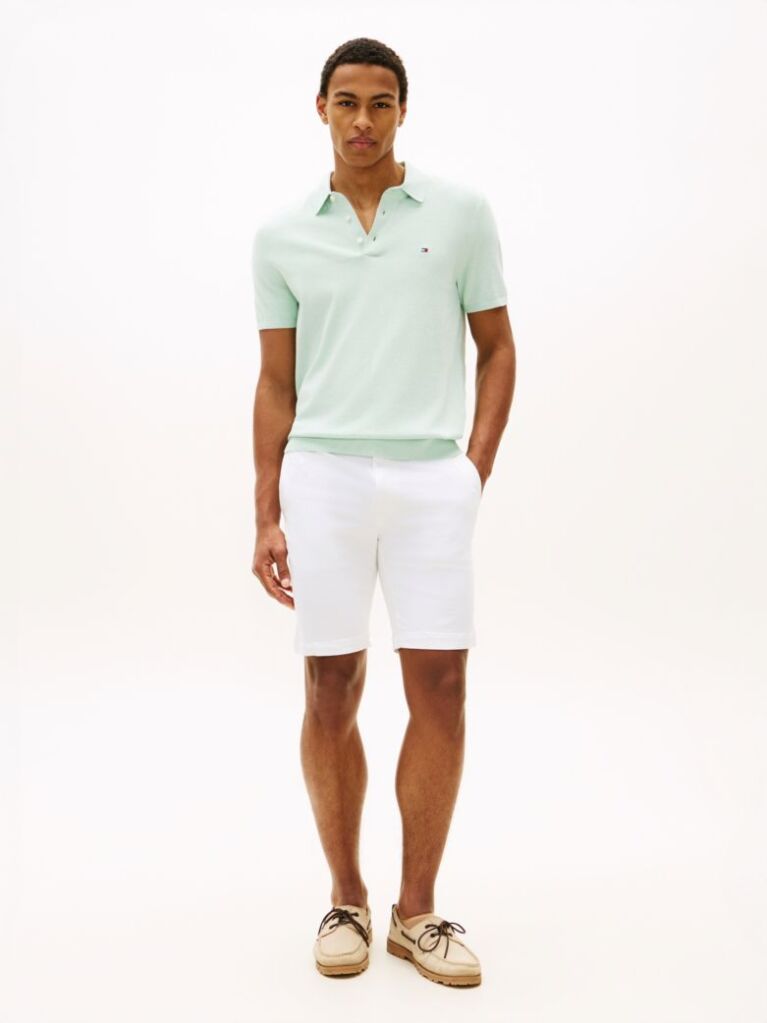 White Denton Twill Slim 9.5" Inseam Shorts  Men