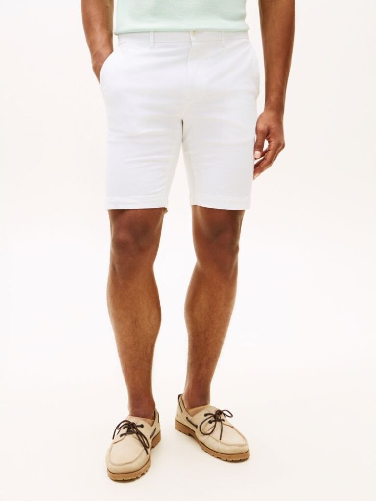 White Denton Twill Slim 9.5" Inseam Shorts  Men