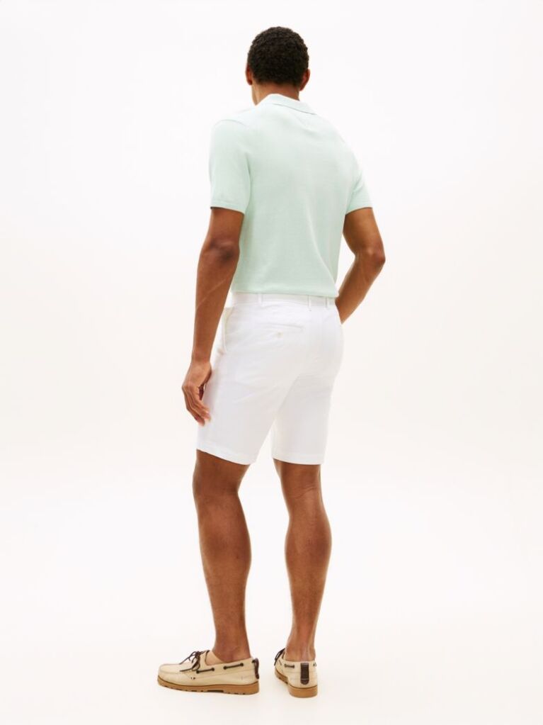 White Denton Twill Slim 9.5" Inseam Shorts  Men