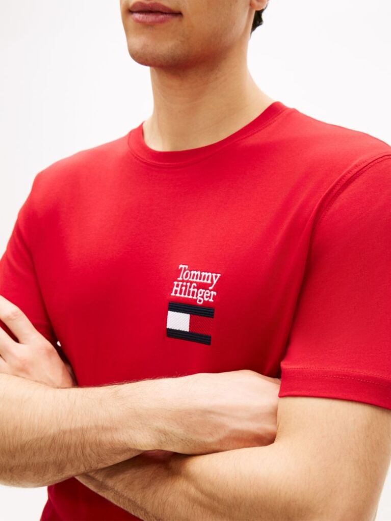Red Logo Embroidery Jersey Crew Neck T-Shirt  Men