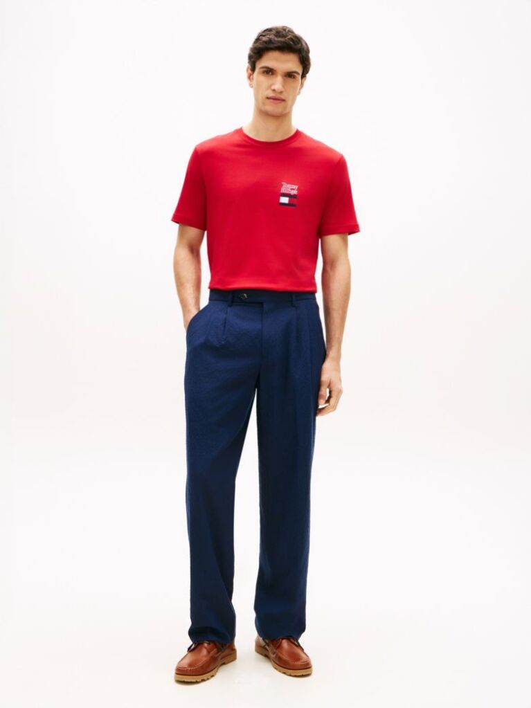Red Logo Embroidery Jersey Crew Neck T-Shirt  Men