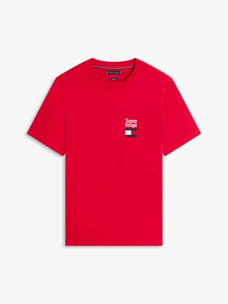 Red Logo Embroidery Jersey Crew Neck T-Shirt  Men