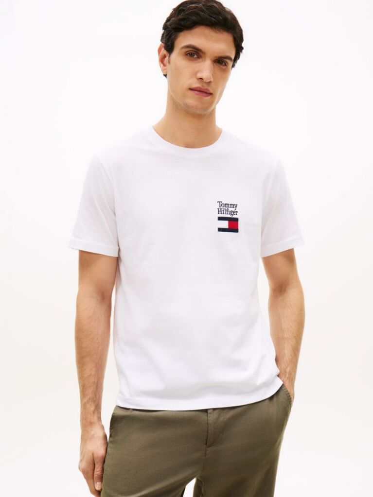 White Logo Embroidery Jersey Crew Neck T-Shirt  Men