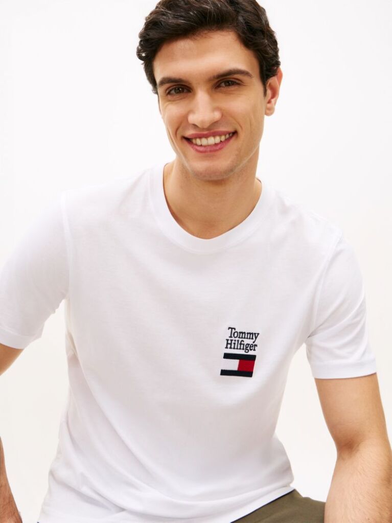 White Logo Embroidery Jersey Crew Neck T-Shirt  Men