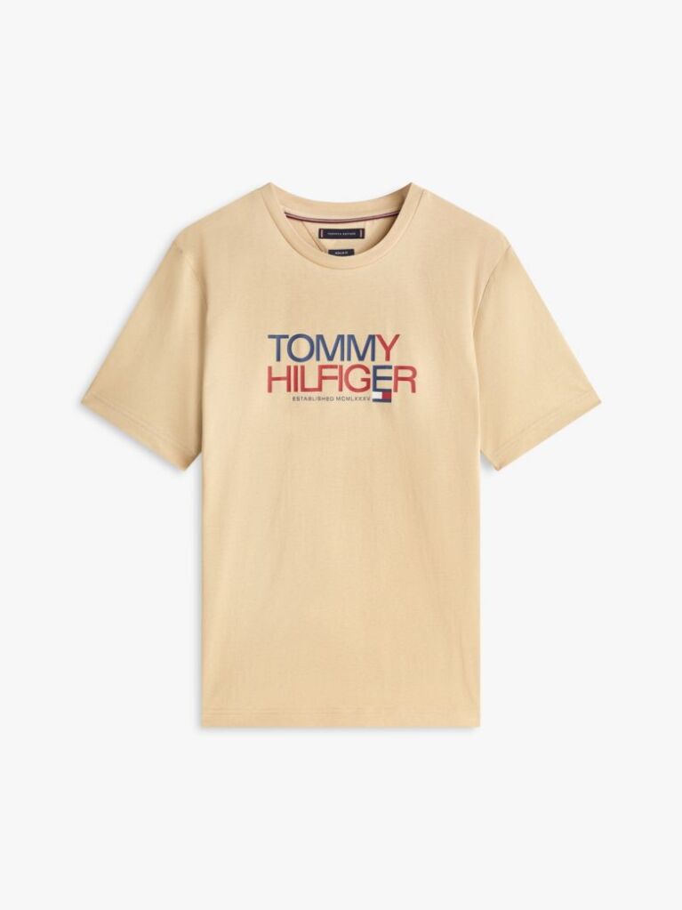 Beige Logo Graphic Crew Neck T-Shirt  Men