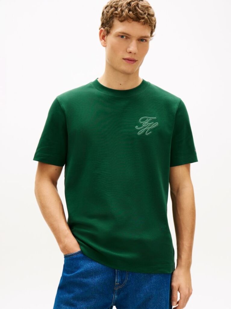 Green Tonal Logo Embroidery Crew Neck T-Shirt  Men