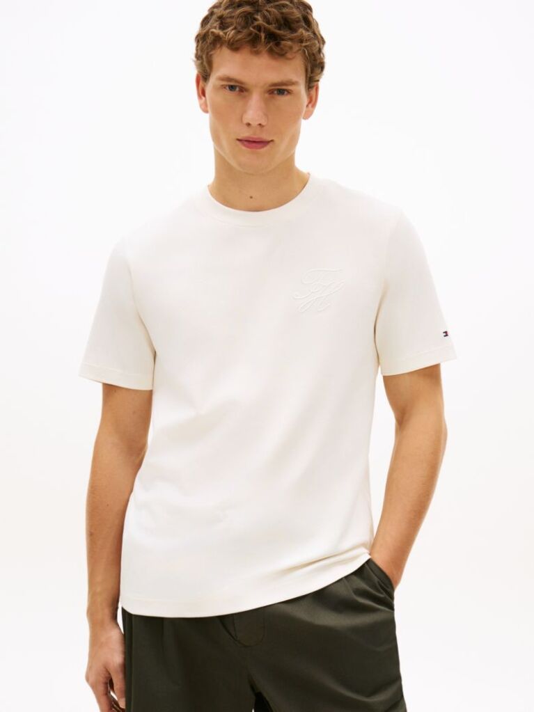 Beige Tonal Logo Embroidery Crew Neck T-Shirt  Men
