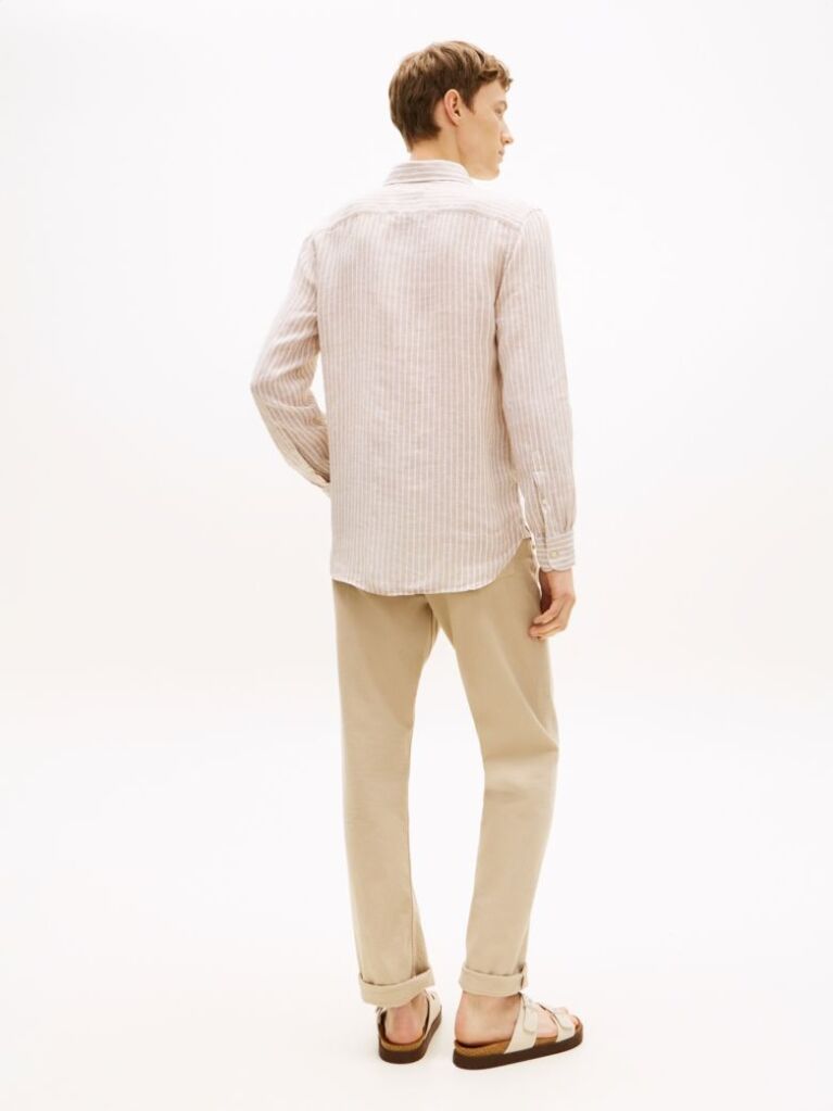 Beige Regular Fit Bengal Stripe Pure Linen Shirt  Men