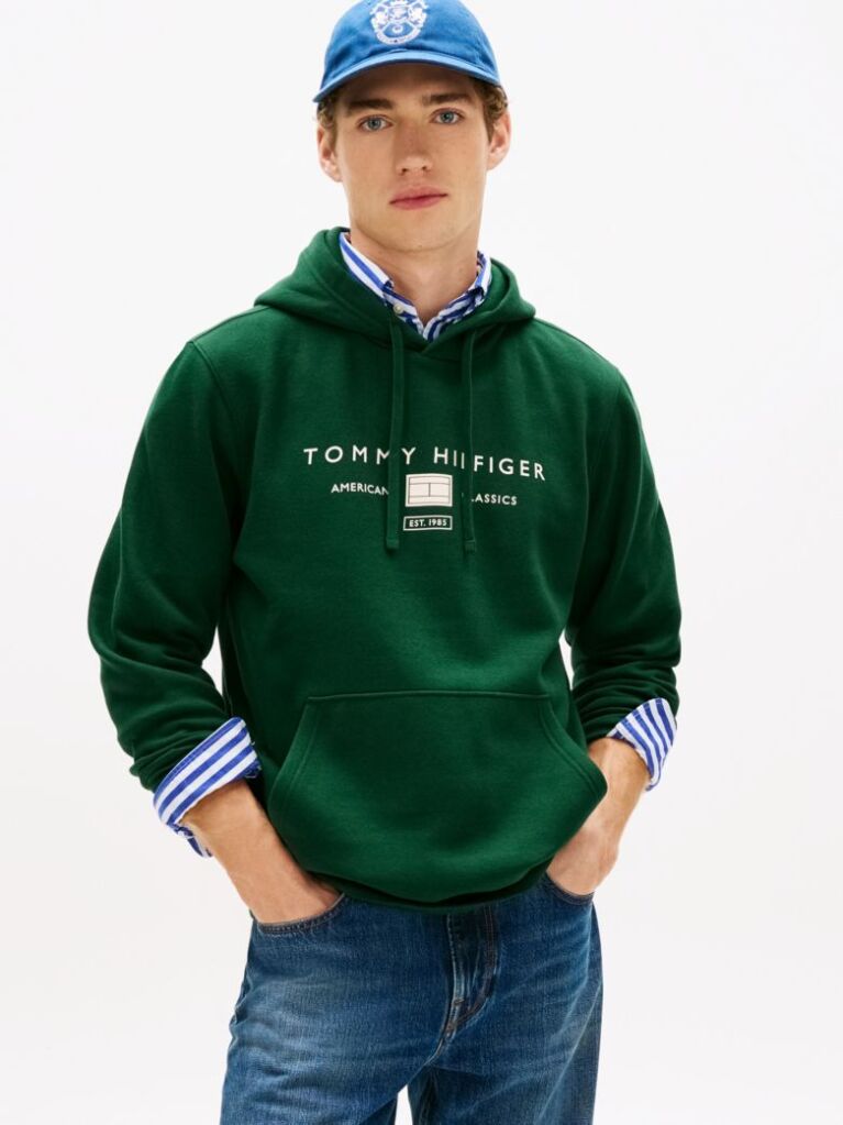 Green Logo Terry Drawstring Hoody  Men